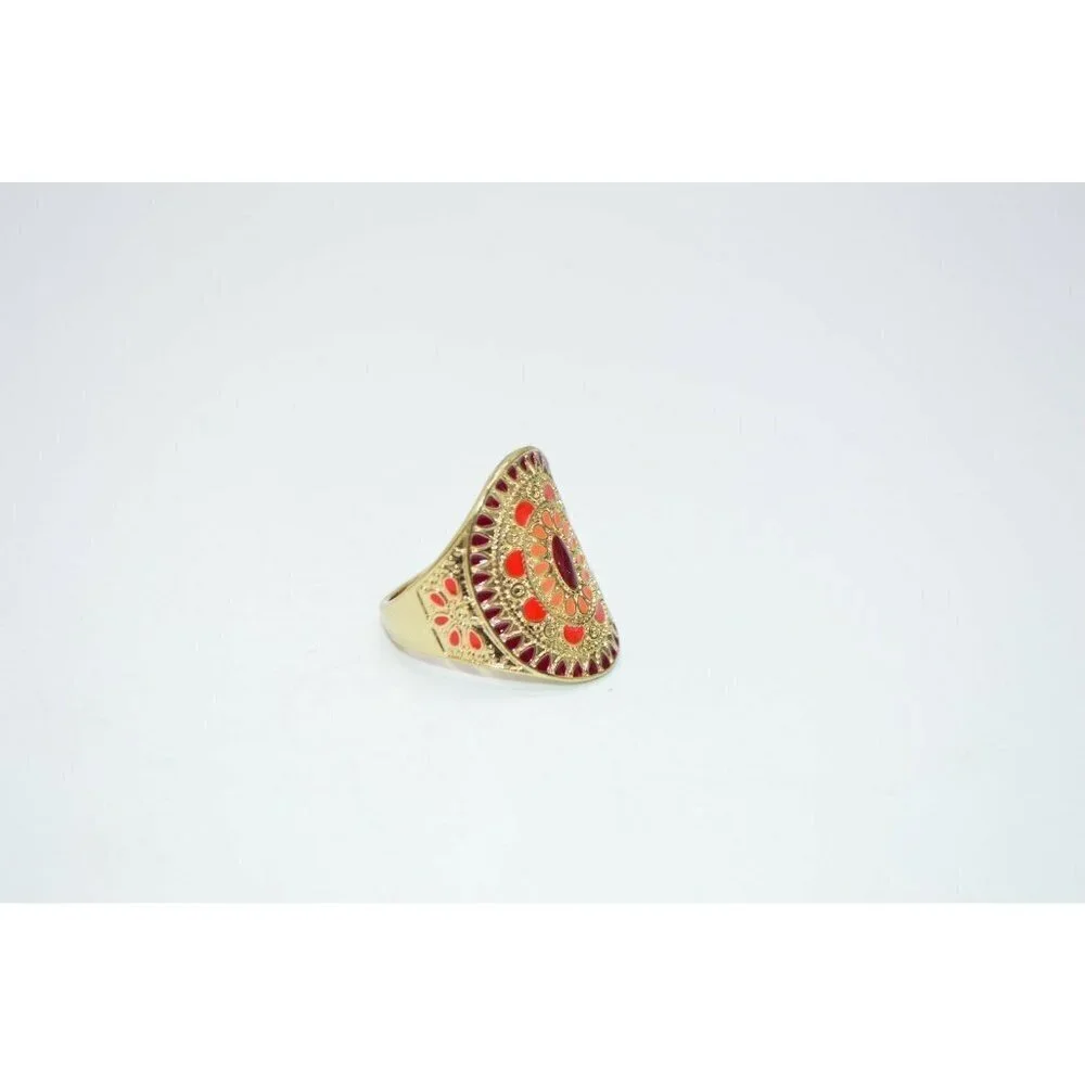 Pink Purple Enamel Flower Gold Tone Statement Ring